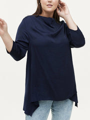 Navy Cowl neck Blouse Plus Size 16 18 20 22 24 28 30 32 Asymmetric Top 796