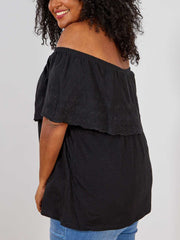 Womens Black Bardot Top Plus Size 18/20 22/24 26/28 30/32 Lace Blouse 767