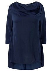 Navy Cowl neck Blouse Plus Size 16 18 20 22 24 28 30 32 Asymmetric Top 796
