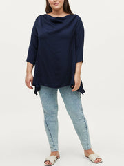 Navy Cowl neck Blouse Plus Size 16 18 20 22 24 28 30 32 Asymmetric Top 796