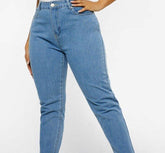 Boohoo Mom Jeans Plus Size 16 18 20 22 24 High rise Blue Denim Turn ups 461