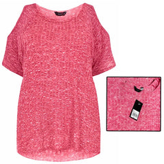 Women’s Pink Top Ribbed Knit Plus Size 18 20 24 Cold Shoulder Stretchy Top396