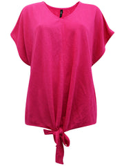 Women’s Cerise Pink Blouse Top Size 20/22 24/26 28/30 Tie hem Stretch 673