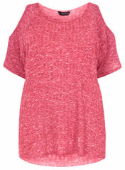 Women’s Pink Top Ribbed Knit Plus Size 18 20 24 Cold Shoulder Stretchy Top396