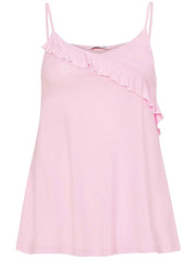 Pink Vest Top Size 18/20 Cami Long length Sleeveless T-shirt frill trim 740