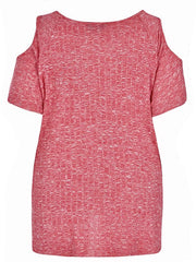 Women’s Pink Top Ribbed Knit Plus Size 18 20 24 Cold Shoulder Stretchy Top396