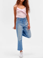 Pink Vest Top Size 18/20 Cami Long length Sleeveless T-shirt frill trim 740