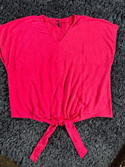 Women’s Cerise Pink Blouse Top Size 20/22 24/26 28/30 Tie hem Stretch 673