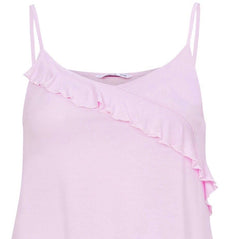 Pink Vest Top Size 18/20 Cami Long length Sleeveless T-shirt frill trim 740