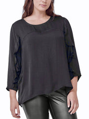 Black Satin Blouse Plus Size 18 20 22 24 26 28 30 Frill Sleeve Silky Top 790