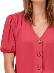 Button Front Blouse Plus Size 26 28 Red V neck Top Smart Evening 759