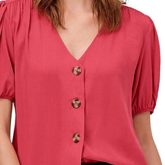 Button Front Blouse Plus Size 26 28 Red V neck Top Smart Evening 759