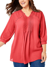 Woman Within Coral Pink Summer Blouse Plus Size 18/20 34/36 chiffon stud top 657