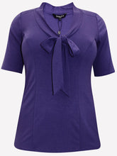Women’s Purple jersey Bow Top Size 14 16 18 20 22 24 stretchy Tie blouse 474