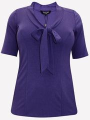 Women’s Purple jersey Bow Top Size 14 16 18 20 22 24 stretchy Tie blouse 474