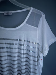 Ladies White & Silver Striped Mesh Top Plus Size 24/26Women’s Jersey Tee 486