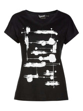 Black Cotton Top Size 14/16 18/20 22/24 26/28 White Printed V neck T-shirt 727