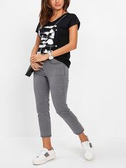 Black Cotton Top Size 14/16 18/20 22/24 26/28 White Printed V neck T-shirt 727