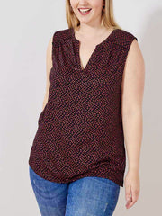 Black Sleeveless Jersey Top Plus Size 18/20 22/24 26/28 30/32 Red Spotted 688