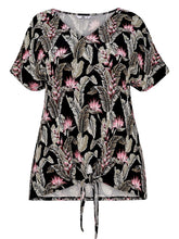 Black Jersey floral Top Plus Size 28, 30, 32, 34 V neck Smart print blouse 520