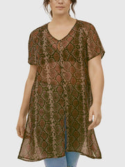 Longline Sheer Blouse Plus Size 16-30 Brown Animal Snake Print Chiffon Tunic 768