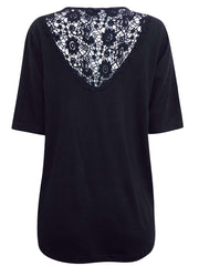 Black Lace Top Plus Size 16 20 26 V neck jersey Smart cotton blouse 519