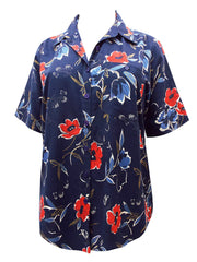 Women’s Floral Cotton Shirt Plus Size 18/20 -34/36 Navy Poppy blouse 567