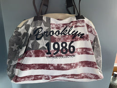 USA Bag Stars & Stripes Canvas Tote Flight Hold-all Vintage