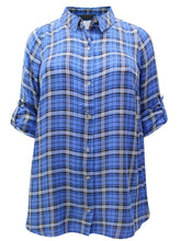 Women’s Blue Checked Shirt Plus Size 22/24 26/28 30/32 Roll tab sleeve New 786