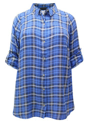 Women’s Blue Checked Shirt Plus Size 22/24 26/28 30/32 Roll tab sleeve New 786