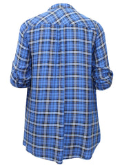 Women’s Blue Checked Shirt Plus Size 22/24 26/28 30/32 Roll tab sleeve New 786