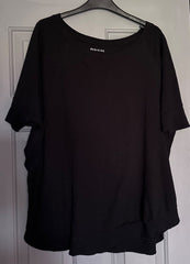 Women's Plain Black Cotton Jersey Top Plus Size 18/20 22/24 New curved hem 705