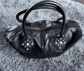 Womens Metal Stud Faux Black Leather Bag Ladies Large Handbag New Zip Quality