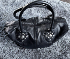 Womens Metal Stud Faux Black Leather Bag Ladies Large Handbag New Zip Quality