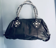 Womens Metal Stud Faux Black Leather Bag Ladies Large Handbag New Zip Quality