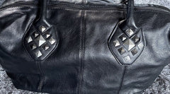 Womens Metal Stud Faux Black Leather Bag Ladies Large Handbag New Zip Quality