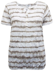 Women’s Henley Top Plus Size 18/20 22/24 26/28 White striped Summer T-shirt 448