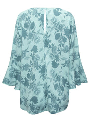 Women's Turquoise Green Floral Blouse Size 16 18 30 Tunic Summer Top 487