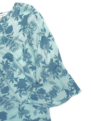 Women's Turquoise Green Floral Blouse Size 16 18 30 Tunic Summer Top 487