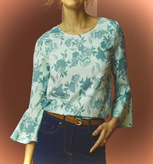 Women's Turquoise Green Floral Blouse Size 16 18 30 Tunic Summer Top 487