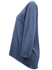 Women’s Navy Blue Pure Cotton Top Plus Size 16/18 20/22 24/26 Jersey Sequin 631