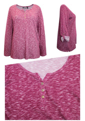 Pink Speckled Jersey Henley Top Plus Size 22/24 26/28 30/32 Roll tab sleeve 725