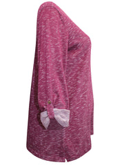 Pink Speckled Jersey Henley Top Plus Size 22/24 26/28 30/32 Roll tab sleeve 725