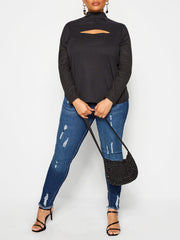 Women's Black Ribbed Top Plus Size 26/28 Ladies peek jersey shirt New 665