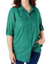 Woman Within roll tab tunic blouse plus size 18-38 Longline Green Shirt 494