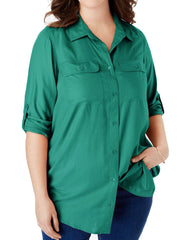 Woman Within roll tab tunic blouse plus size 18-38 Longline Green Shirt 494