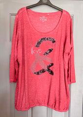 Pure Cotton Sequin Embellished Coral Top Size 14/16, 18/20, 22 Diamanté Stud 401