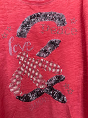 Pure Cotton Sequin Embellished Coral Top Size 14/16, 18/20, 22 Diamanté Stud 401