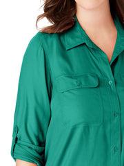 Woman Within roll tab tunic blouse plus size 18-38 Longline Green Shirt 494