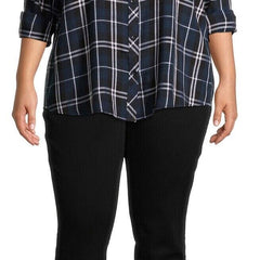 Womens Navy Checked shirt plus size 16 18/20 22/24 26/28 30/32 Plaid Blouse 629